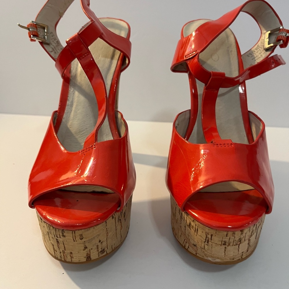 Aldo Orange Patent Cork Platform Sandals